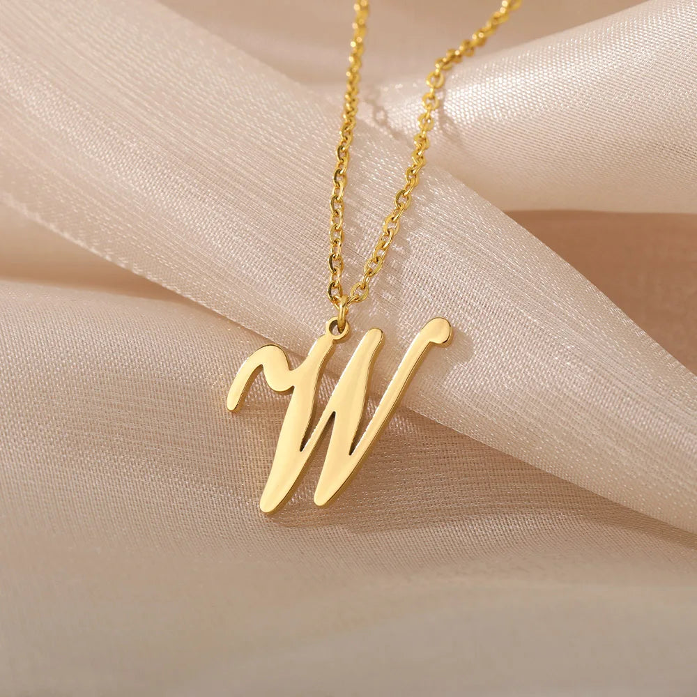 Dainty Initial Letter Necklaces For Women Gold Color Minimalist  Stainless Steel Initial Necklace Femme Wedding Jewelry Gift