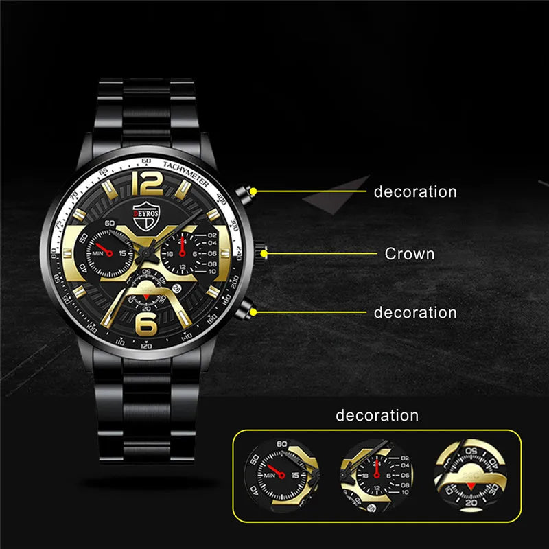 Fashion Mens Stainless Steel Watches Luxury Men Sport Quartz Wrist Watch Male Business Casual Leather Watch relogio masculino