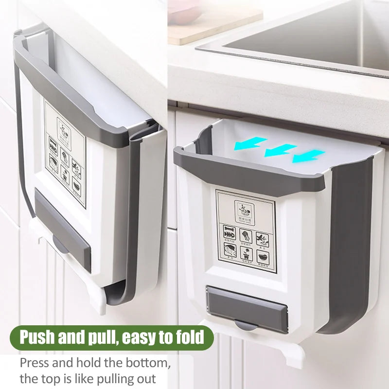 Folding Trash Can Wall Mounted Kitchen Wastebasket Bathroom Recycle Bin 1 Free Roll Of Trash Bags