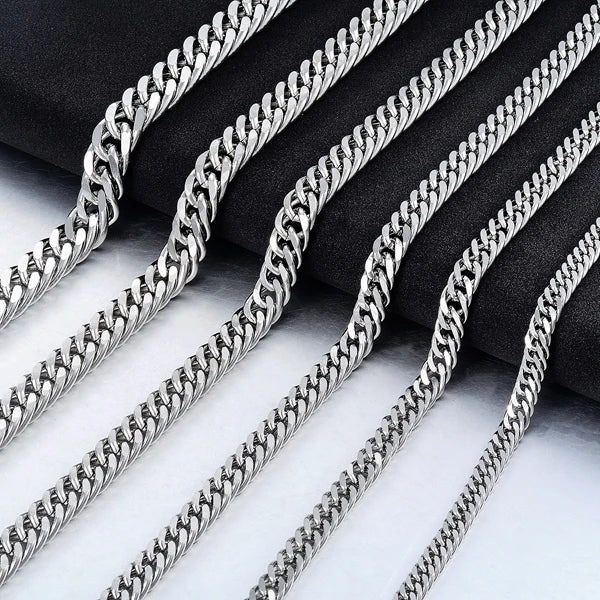 Figaro Style Stainless Steel Chain  Punk Silver Color Long  Necklace Men Cuban Fashion Hip-Hop Jewelry