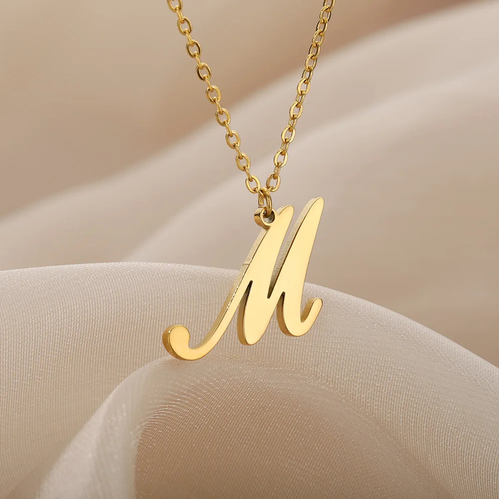 Dainty Initial Letter Necklaces For Women Gold Color Minimalist  Stainless Steel Initial Necklace Femme Wedding Jewelry Gift