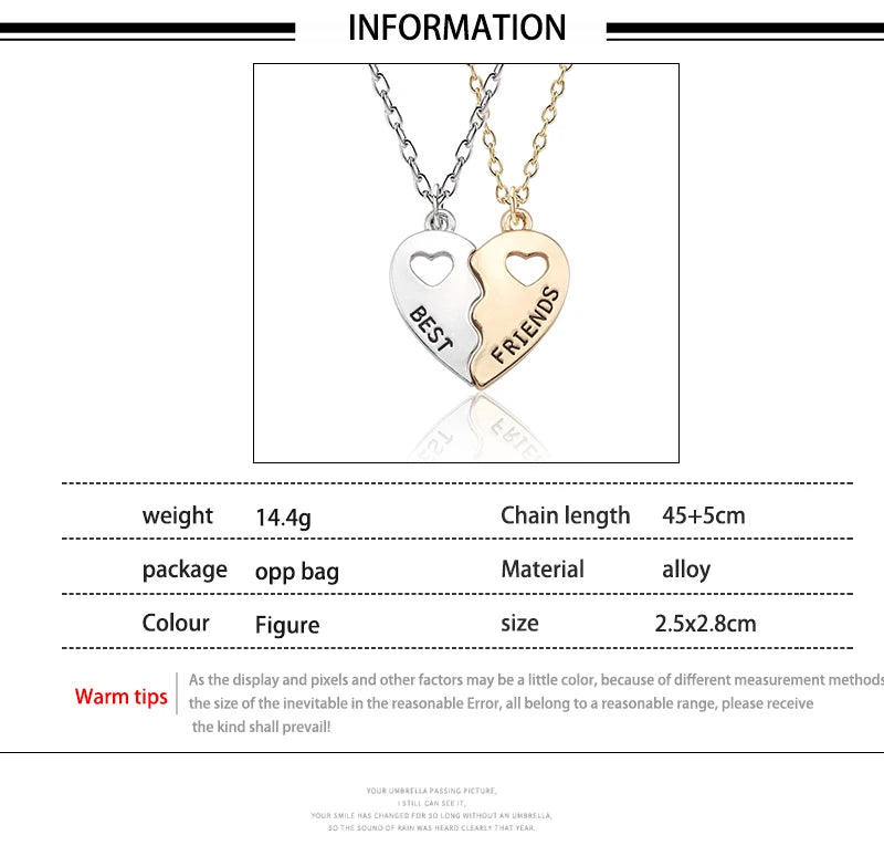 Fashion Best Friends Honey Love Couple Pendant Necklace 2 Pcs/ Set Chain Choke Broken Heart BFF Good Friendship Jewelry Gift