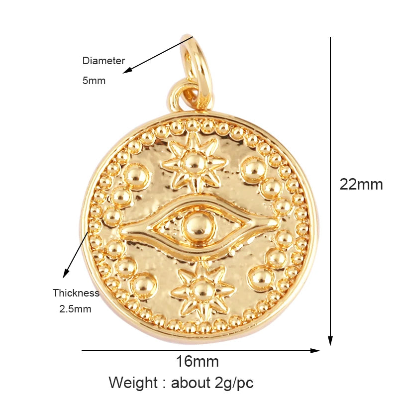 Evil Eye Charm Pendant,18K Real Gold Plated Cubic Zirconia CZ Paved Religours,Jewelry Necklace Bracelet Accessories Supplies K09