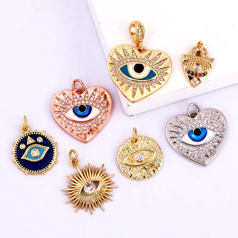 Evil Eye Charm Pendant,18K Real Gold Plated Cubic Zirconia CZ Paved Religours,Jewelry Necklace Bracelet Accessories Supplies K09