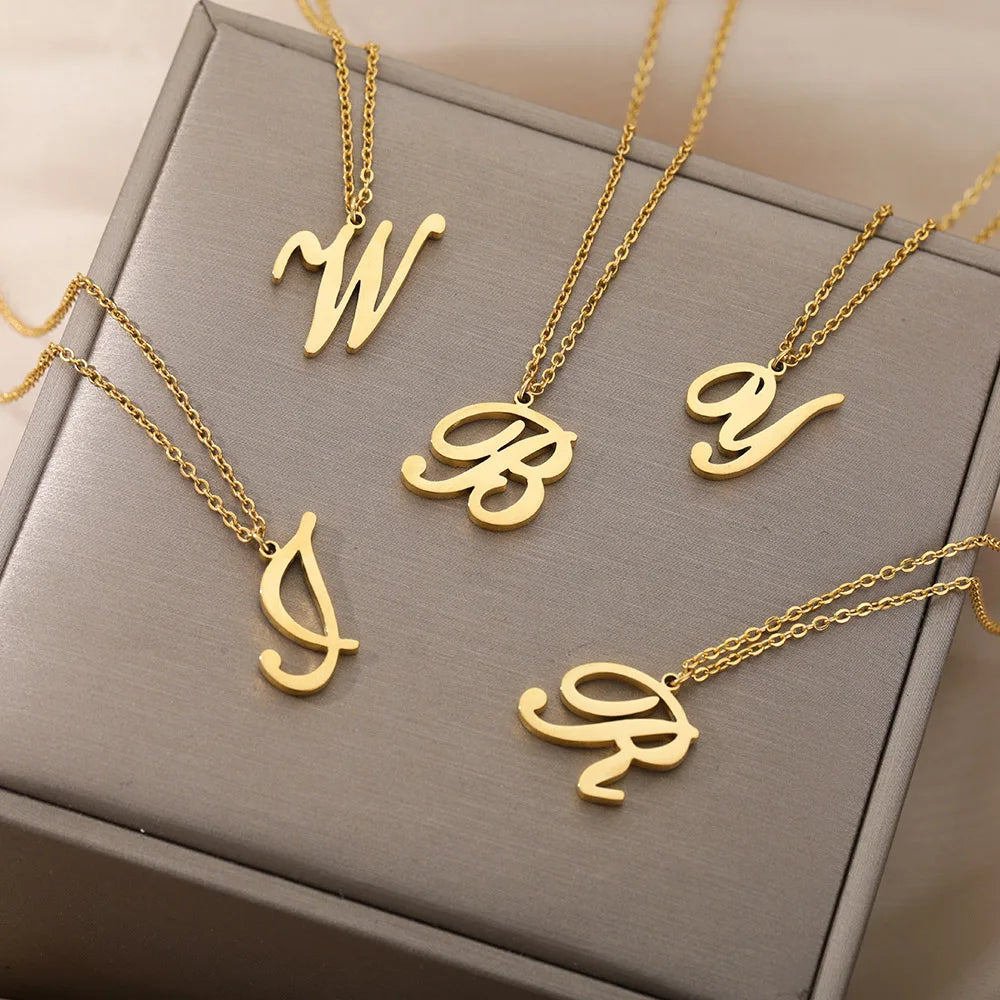 Dainty Initial Letter Necklaces For Women Gold Color Minimalist  Stainless Steel Initial Necklace Femme Wedding Jewelry Gift