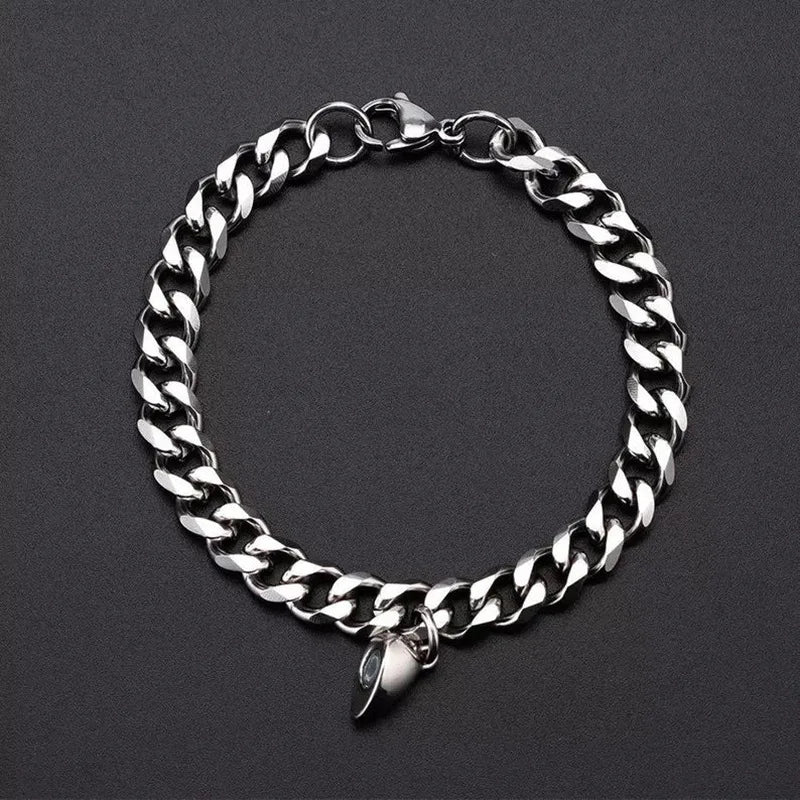 2Pcs Punk Silver Color Chain Couple Bracelet for Women Copper Alloy Romantic Magnet Men Paired Things Fashion Jewelry