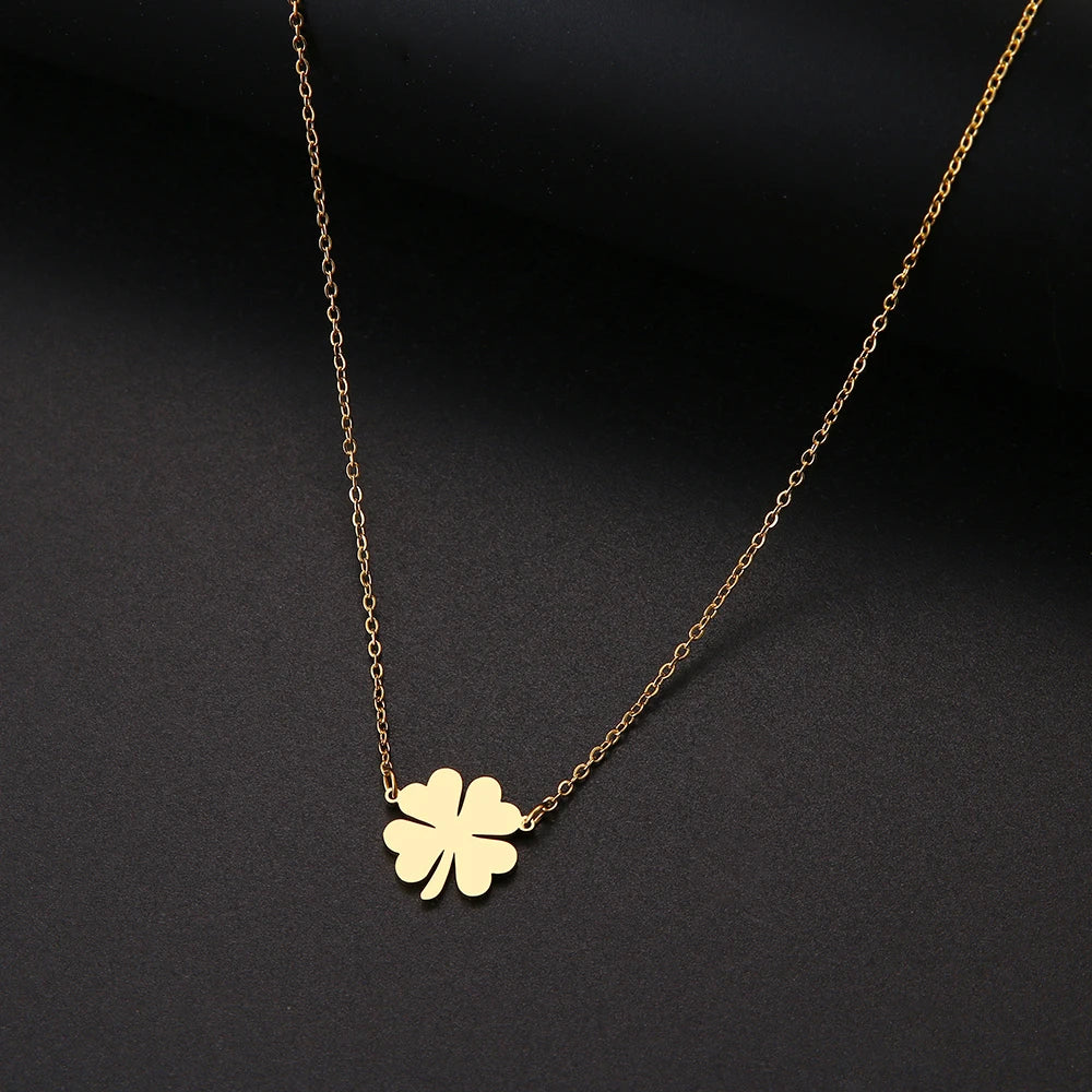 DOTOFI Four Leaf Clover Pendant Necklace For Women Stainless Steel Quality Fashion Jewelry