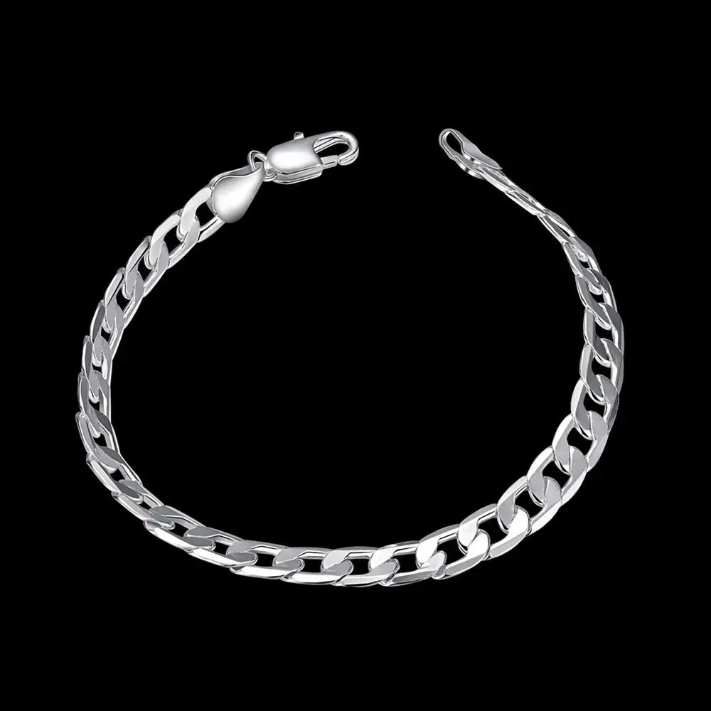 Fine 925 sterling silver Classic 6MM geometric side chain Bracelet for man woman fashion Wedding party gifts temperament jewelry