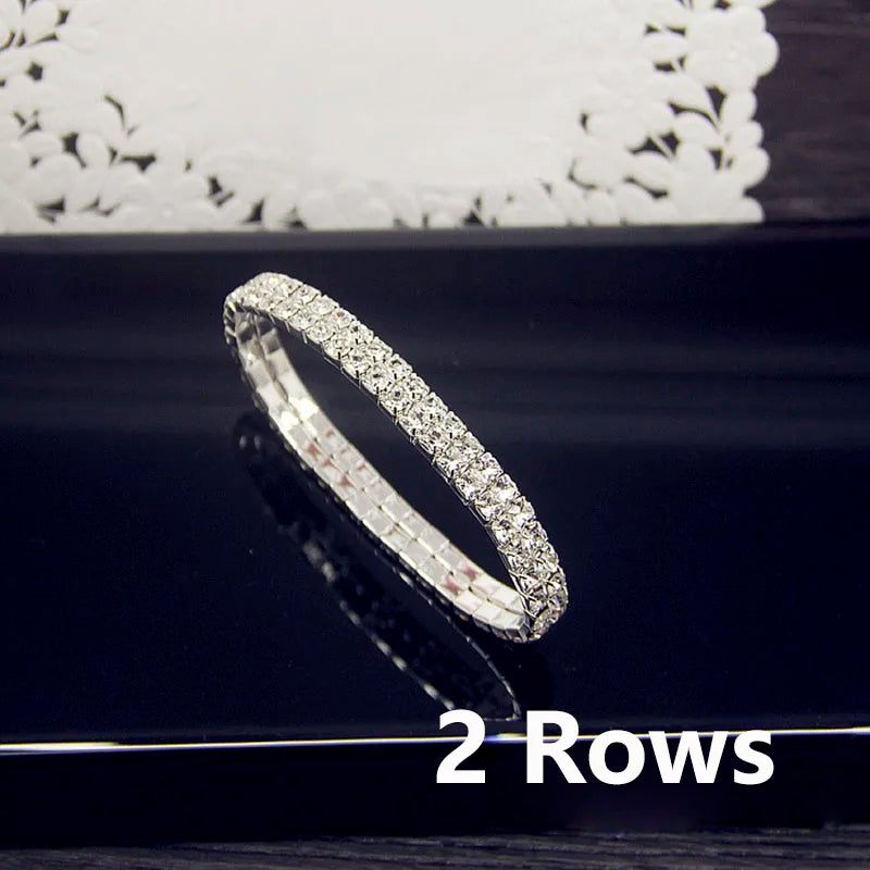 Luxury Full White AAA CZ Zircon Crystal Elastic Bracelet Bling Iced Out Rhinestone Women's Bracelet for Women Wedding Jewelry