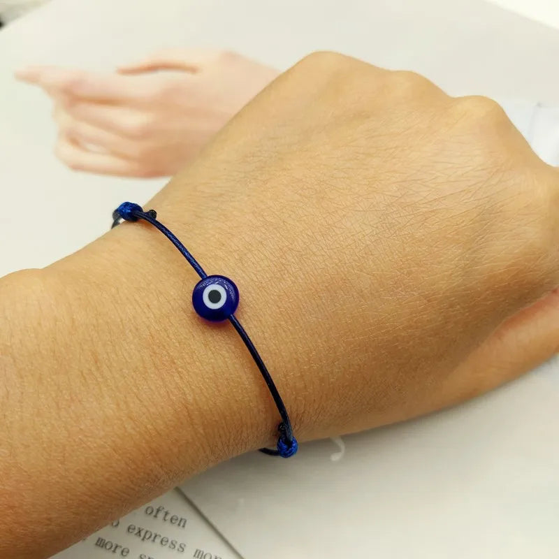 2 pcs Flat Blue Evil Eye Woven Men Lucky Bracelet Women Adjustable Lucky Black Red String Bracelets Femme New Fashion Jewelry