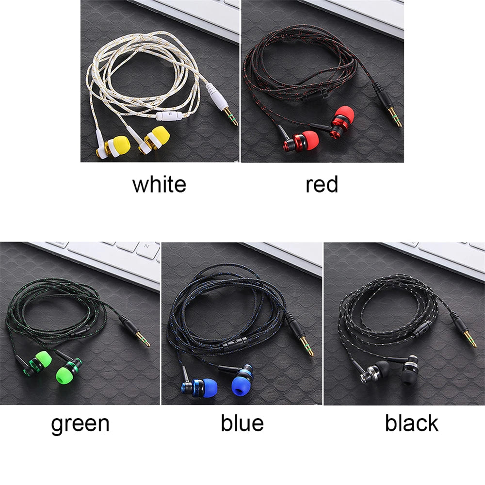 1Pc 3.5mm High Quality Wired Earphone Stereo In-Ear Nylon Weave Cable Earphone Headset With Mic For Laptop Smartphone Gifts