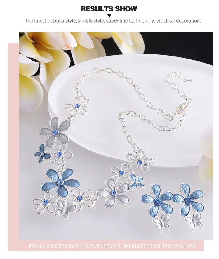 New in Necklace Streetwear Flower Daisy Accessories Jewelry Luxury Chains Pendant Blue Enamel Christmas Gift Necklaces for Women