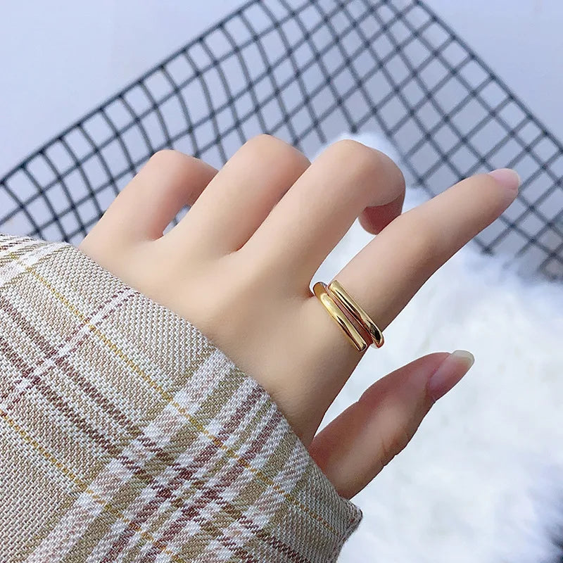 XIYANIKE Silver Color  Double Layer Geometric Ring Female Charm Fashion Simple Opening Light Luxury Handmade Jewelry Gift