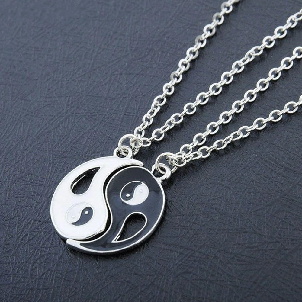 2/4Pcs Tai Chi Yin Yang Couple Bracelets Necklaces Set Pendant Adjustable Braid Chain Bracelet Matching Lover Bracelets Choker