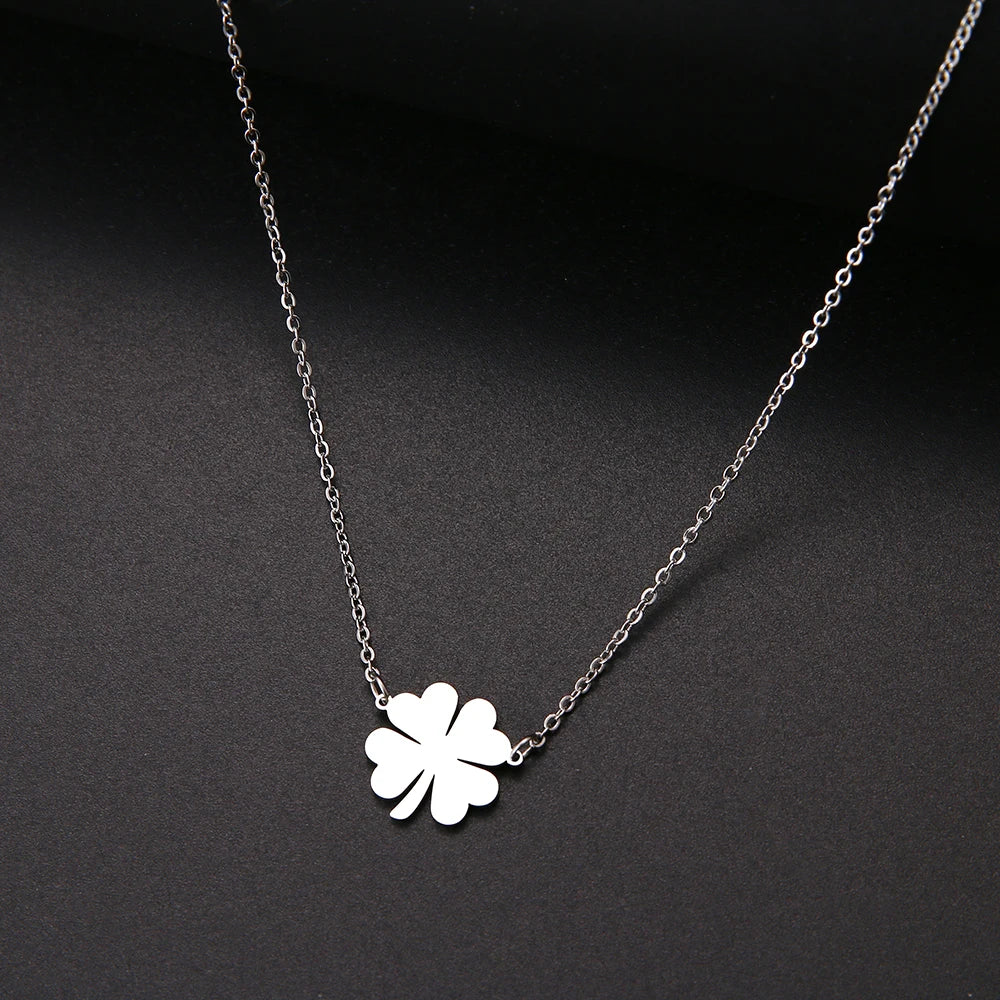 DOTOFI Four Leaf Clover Pendant Necklace For Women Stainless Steel Quality Fashion Jewelry