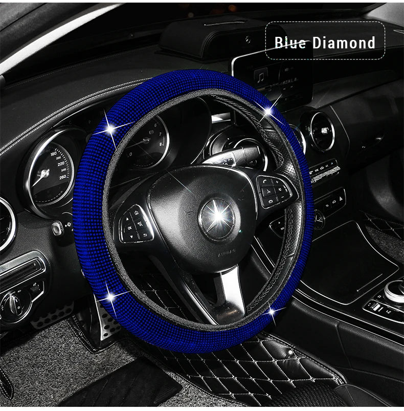 Bling Bling Rhinestones Crystal Car Steering Wheel Cover Leather Steering-wheel Covers Car Stuff Auto Accessories for Woman