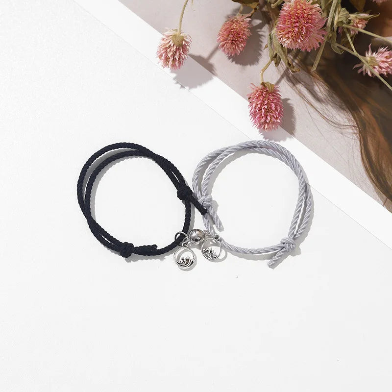 1 Pair Magnet Couple Bracelets for Lovers Lock Heart Magnetic Bracelet for Women Men Adjustable Braided Rope Jewelry Gift