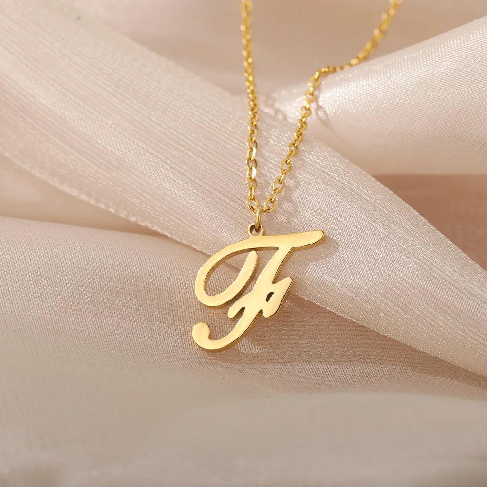 Dainty Initial Letter Necklaces For Women Gold Color Minimalist  Stainless Steel Initial Necklace Femme Wedding Jewelry Gift