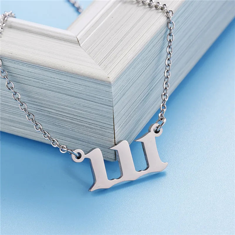 Stainless Steel Angel Number Lucky Numbers Necklaces 111 222 333 444 555 777 888 999 666 000 Pendant Necklace Charms Jewelry