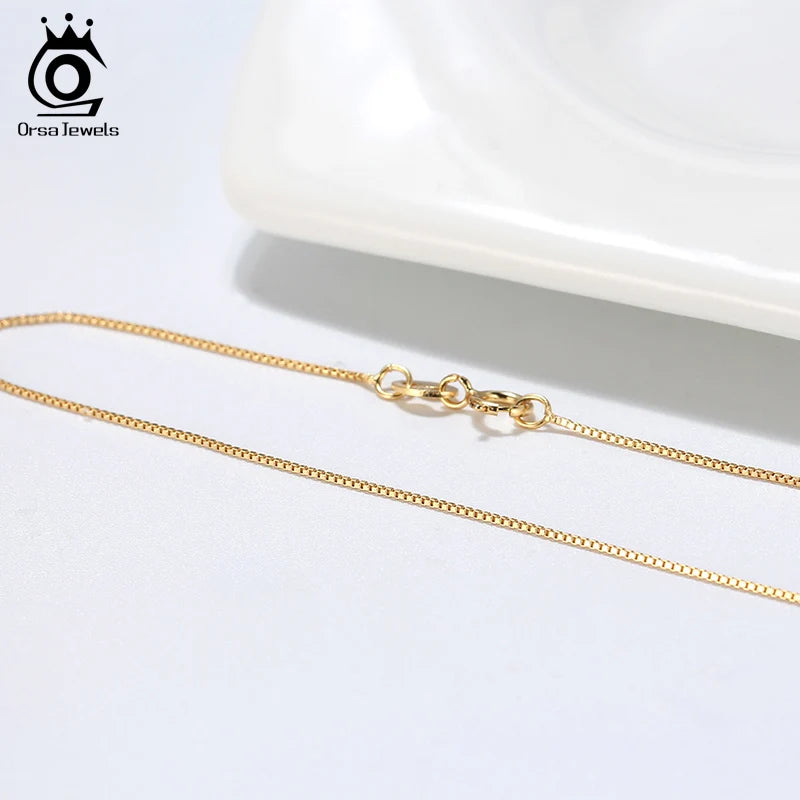 ORSA JEWELS Italian 925 Sterling Silver Box Chain Necklace Rose Gold/Gold Plated Silver Necklaces Neck Chains for Pendant SC07-G