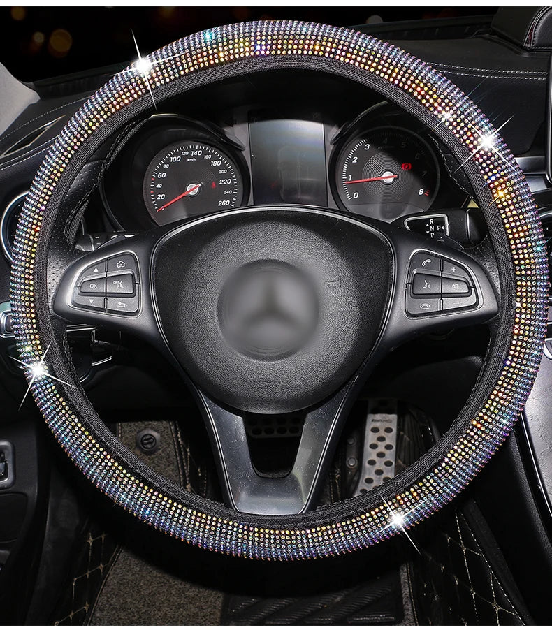 Bling Bling Rhinestones Crystal Car Steering Wheel Cover Leather Steering-wheel Covers Car Stuff Auto Accessories for Woman