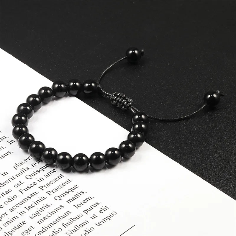 Adjustable Couples Bracelets 8mm Beads Black White Braiding Macrame Lovers Bracelet For Women Men Distance Jewelry Pulseras