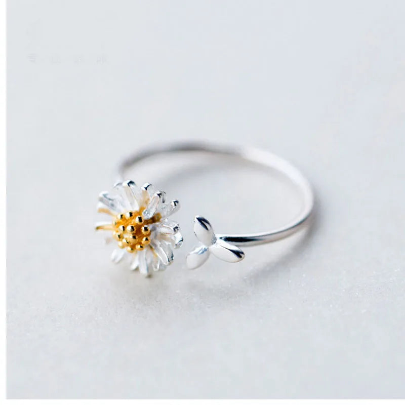 Vintage Daisy Flower Rings For Women Korean Style Adjustable Opening Finger Ring Bride Wedding Engagement Statement Jewelry Gif