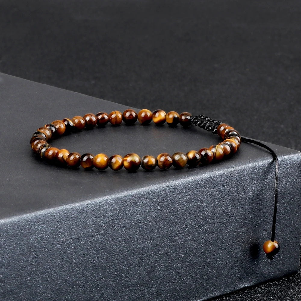 Adjustable Mini Natural Stone Lava Tiger Eye Beaded Bracelets & Bangle for Women Men Chakra Beads Braided Bracelet Charm Jewelry