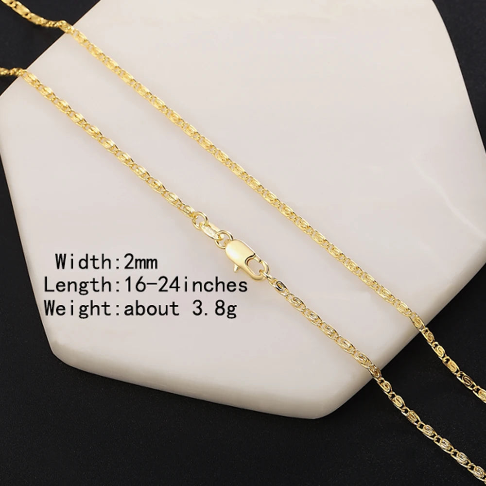 DOTEFFIL 925 Sterling Silver 16/18/20/22/24 Inch Gold 2MM Chain Necklace For Women Man Fashion Wedding Gift Jewelry