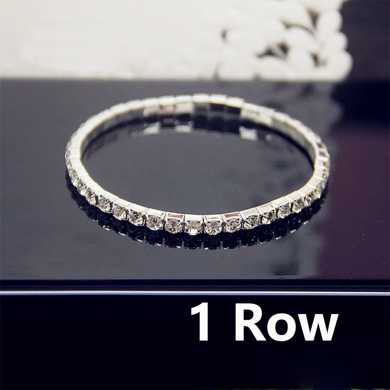 Luxury Full White AAA CZ Zircon Crystal Elastic Bracelet Bling Iced Out Rhinestone Women's Bracelet for Women Wedding Jewelry