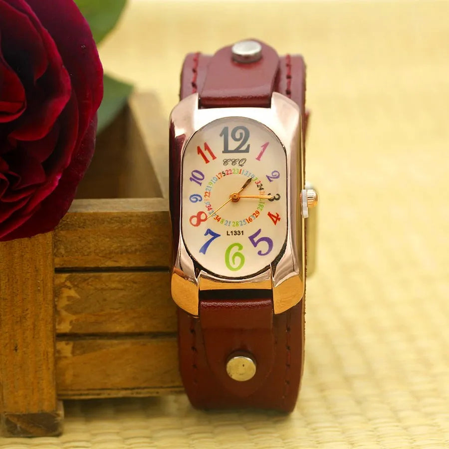 Shsby Cow Leather Strap Color Digital Rectangle Watch Women Bracelet Watches Female Bronze Quartz Watch Student Leisure Watch