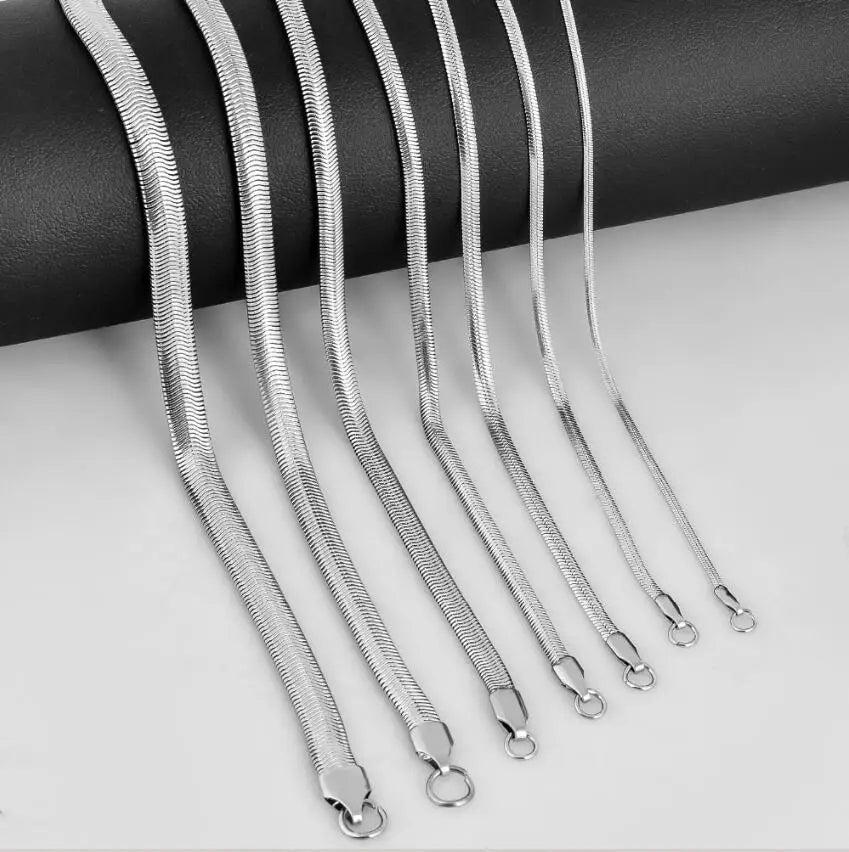 1.5-6mm Width Stainless Steel Flat Snake Chain Necklace Waterproof Snake Chain Men Women Gift Necklace Jewelry  Dropship