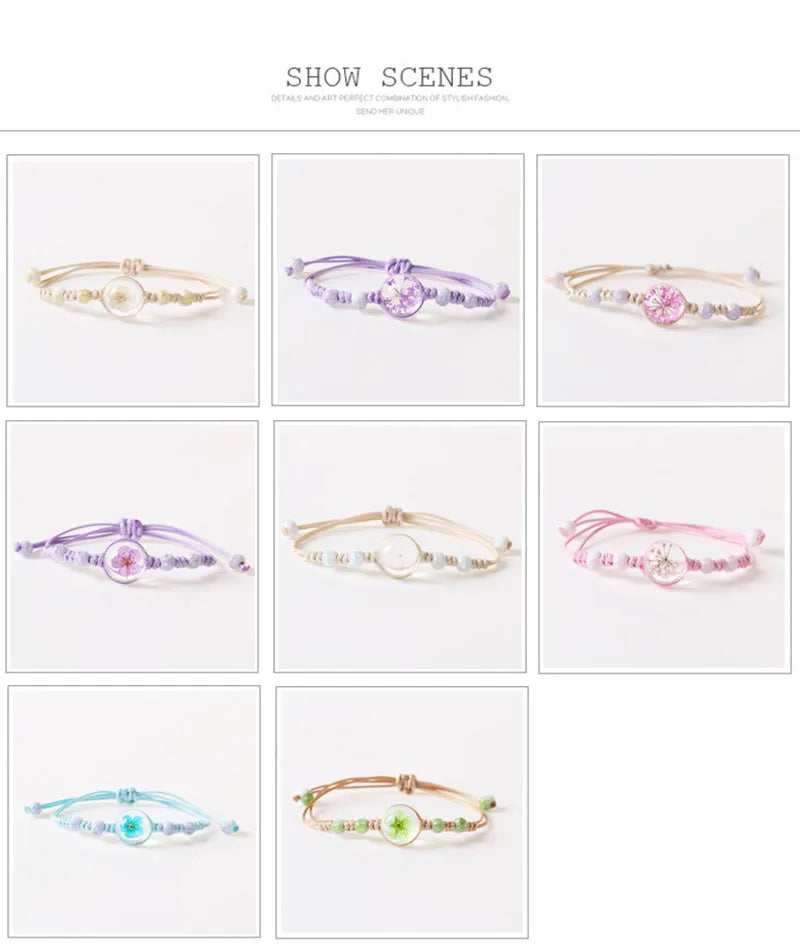 Wholesale Korean Style Jewelry New Ladies Flower In Glass Purple Rope Bracelet For Women Bracelets Girls Gifts