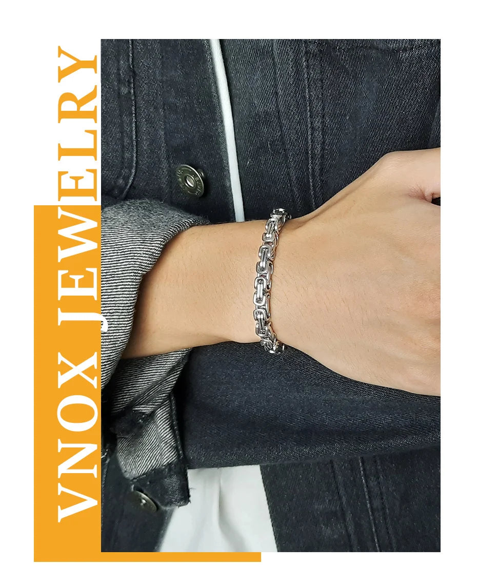 Vnox Stylish Byzantine Chain Bracelet for Men Women Boys, Waterproof Stainless Steel Link Wristband, 4/5/6/6.5/8mm Wide