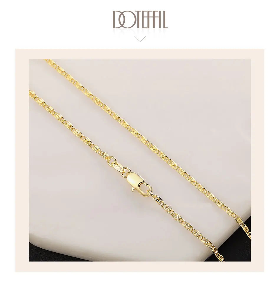 DOTEFFIL 925 Sterling Silver 16/18/20/22/24 Inch Gold 2MM Chain Necklace For Women Man Fashion Wedding Gift Jewelry