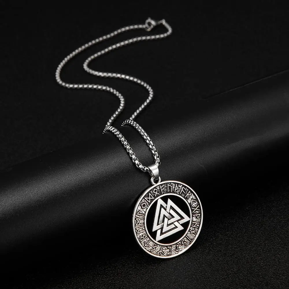 Teamer Vintage Men Ethnic Viking Necklace Warrior Scandinavian Amulet Valknut Odin's Symbol of Norse Runes Pendant Necklace