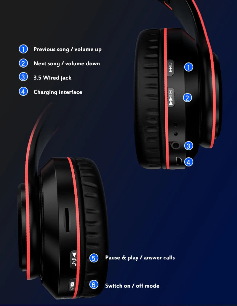 Headsets Gamer Headphones Blutooth Surround Sound Stereo Wireless Earphone USB With MicroPhone Colourful Light PC Laptop Headset