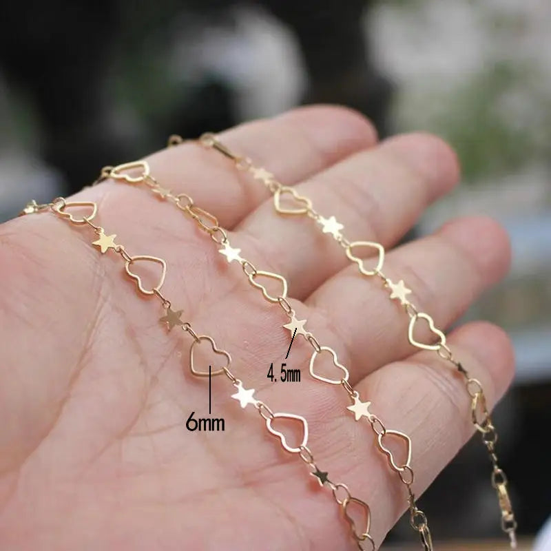 14K Gold Color Plated Brass Round Star Link Chains Necklace Chains High Quality Jewelry Accessories