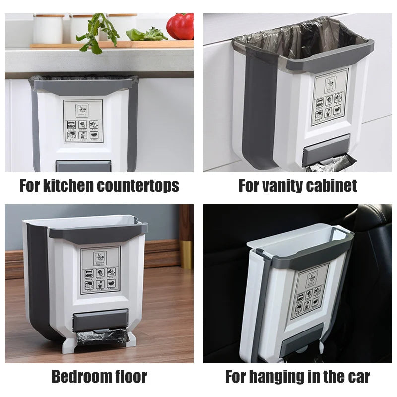 Folding Trash Can Wall Mounted Kitchen Wastebasket Bathroom Recycle Bin 1 Free Roll Of Trash Bags