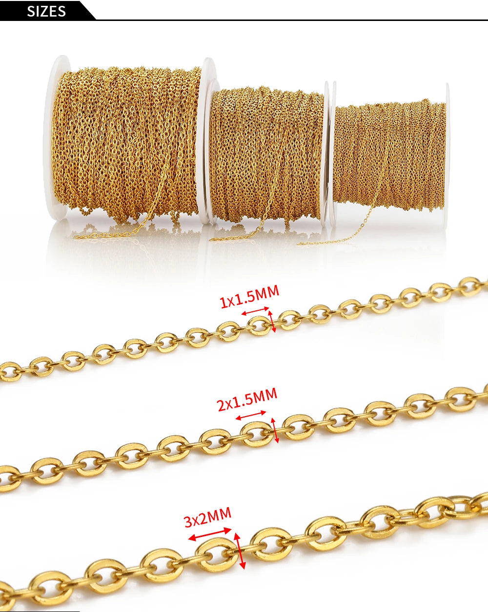 10 Meters Stainless Steel Chain 1 1.5 2mm Gold&Steel Color Link for DIY Jewelry Making Necklace Bracelet Bulk Chain Supplies