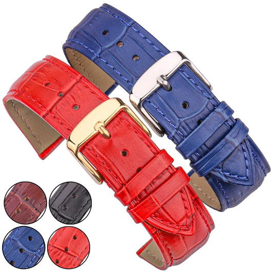 Genuine Leather Watch Band Crocodile Pattern Cowhide 18 19 20 21 22 24 mm Black Brown Blue Red Unisex Bracelet Strap