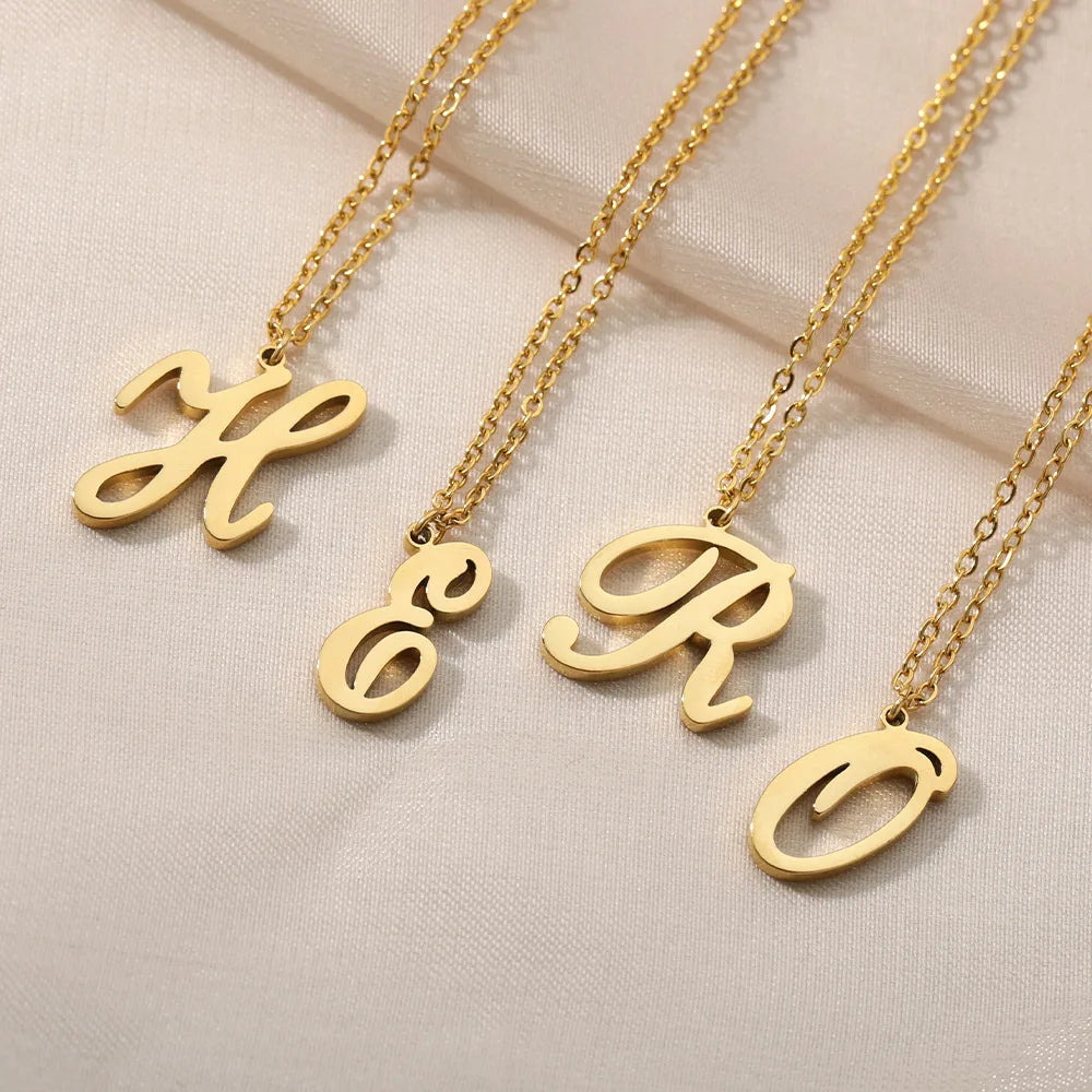 Dainty Initial Letter Necklaces For Women Gold Color Minimalist  Stainless Steel Initial Necklace Femme Wedding Jewelry Gift