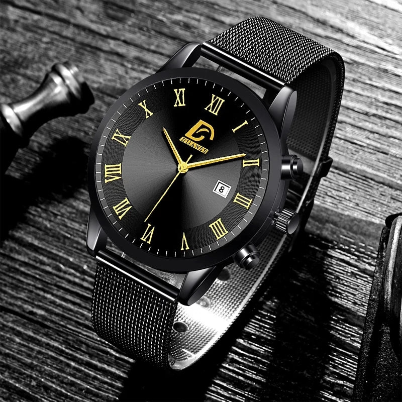 2024 Luxury Fashion Mens Minimalist Watches Luxury Stainless Steel Mesh Belt Quartz Watch Men Business Casual Clock reloj hombre