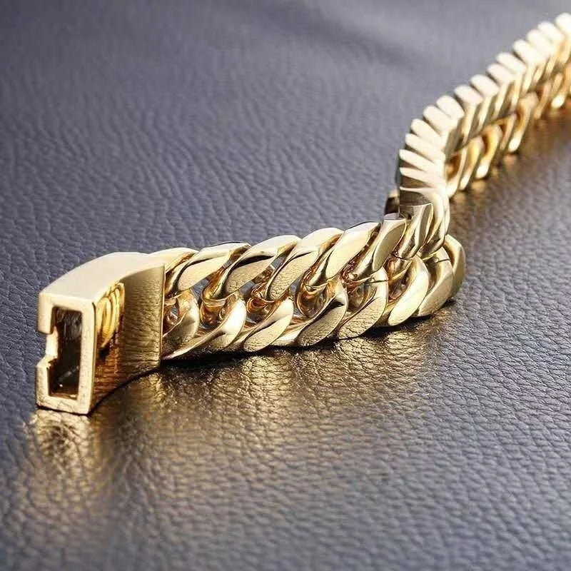 New Trendy Cuban Chain Bracelet Men's Bracelet Fashion Metal Gold-Plated Bolt Chain Bracelet Accessories Party Jewelry