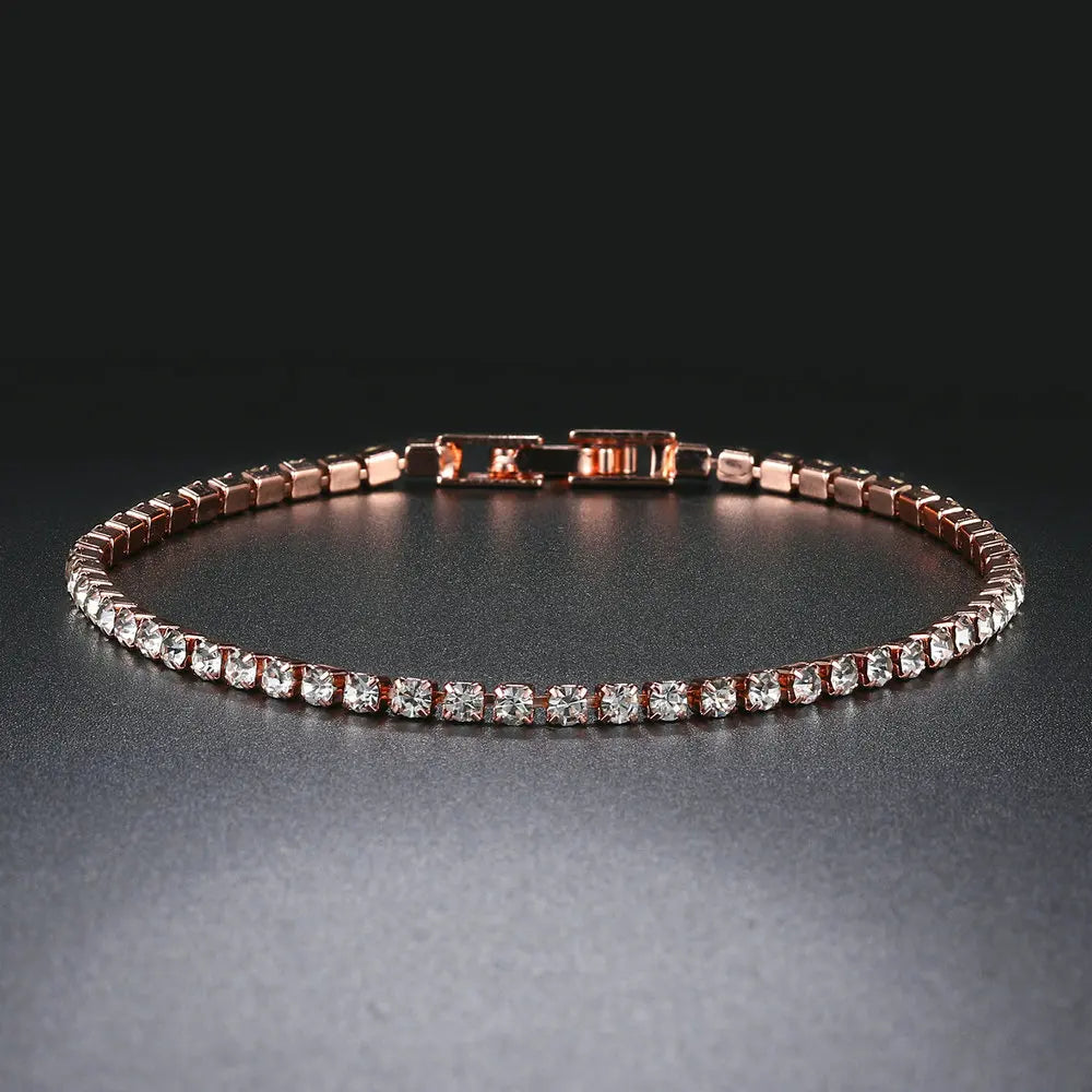 Tennis Chain Bracelets For Women Fashion Small Cubic Zircon Crystal Rose Gold Color Wedding Party Friends Gift Jewelry KC128M