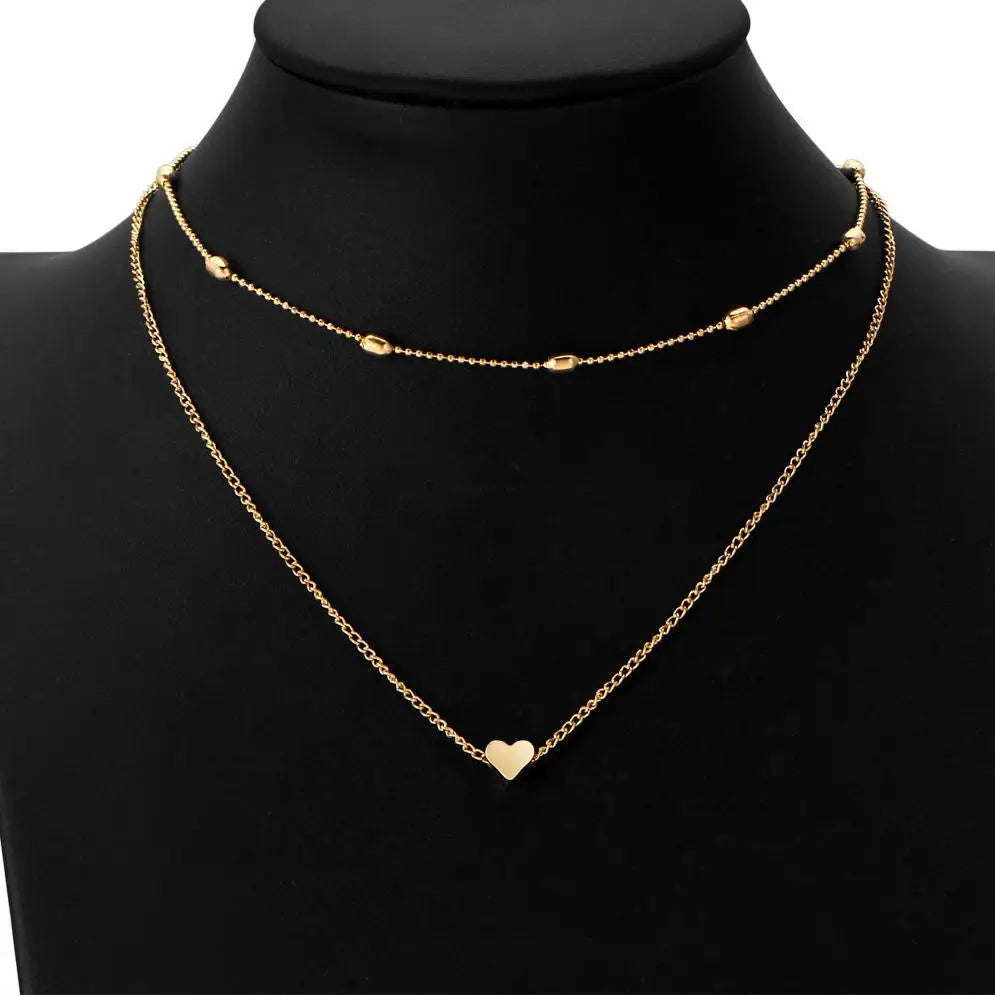 simple Golden Love Heart Necklace For Women Multi-layer Ball Neck Necklace Collier Necklace Ras Du Cou Femme Statement Necklace