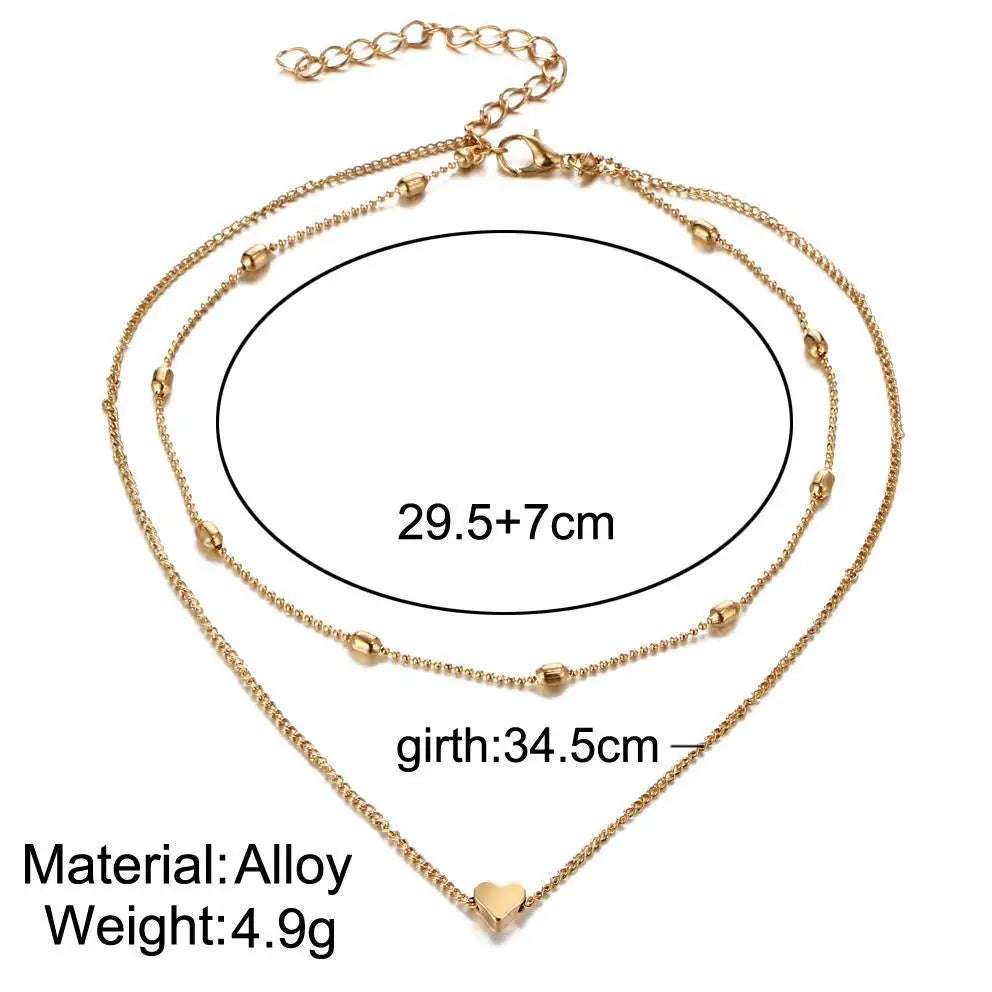 simple Golden Love Heart Necklace For Women Multi-layer Ball Neck Necklace Collier Necklace Ras Du Cou Femme Statement Necklace