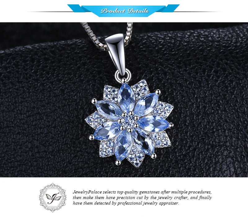 JewelryPalace Flower 1.2ct Created Blue Spinel 925 Sterling Silver Pendant Necklace for Woman Fashion Gift Fine Jewelry No Chain