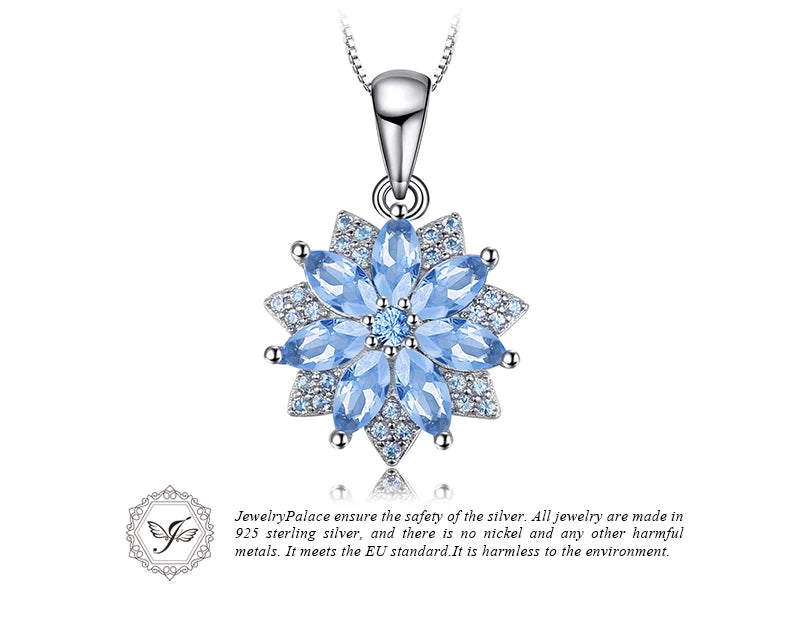 JewelryPalace Flower 1.2ct Created Blue Spinel 925 Sterling Silver Pendant Necklace for Woman Fashion Gift Fine Jewelry No Chain