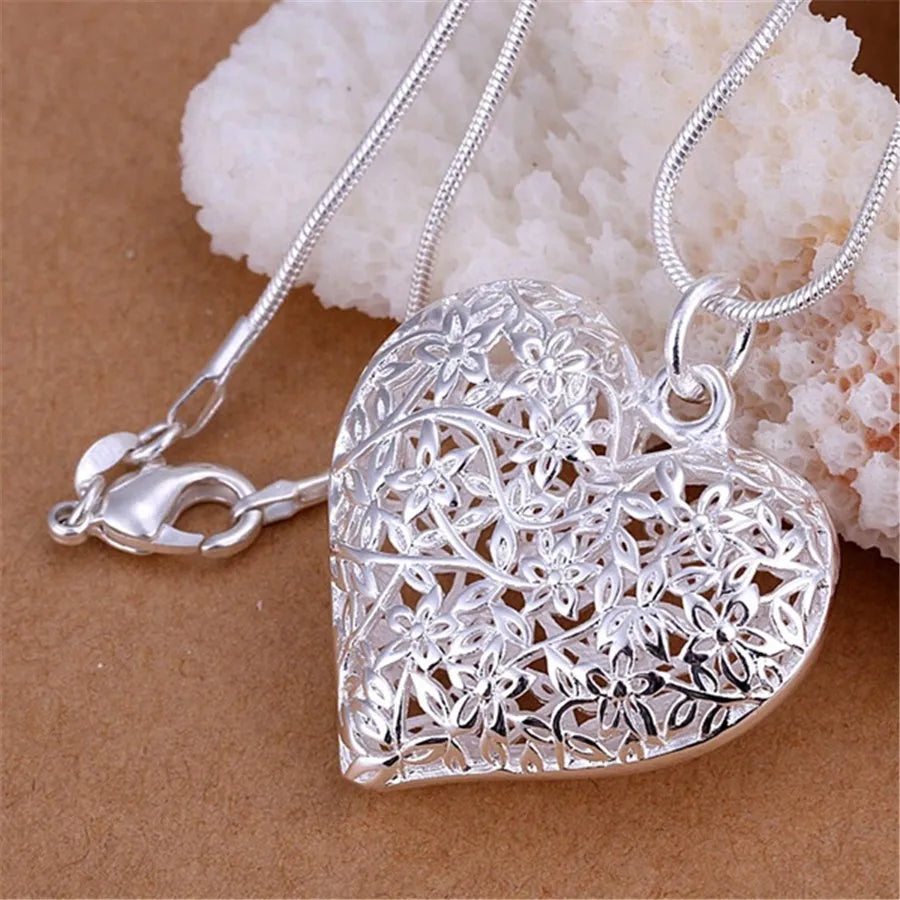 925Wholesale different Free shipping fashion silver color jewelry elegant charms retro exquisite heart pendant necklace women ,